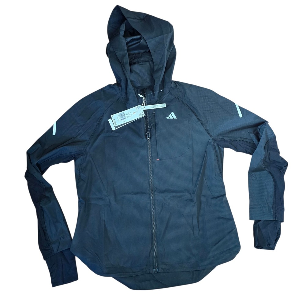 Adidas Fast Jacket Womens‎ S Black Running Windbreaker WIND.RDY HY2515 NWT $120